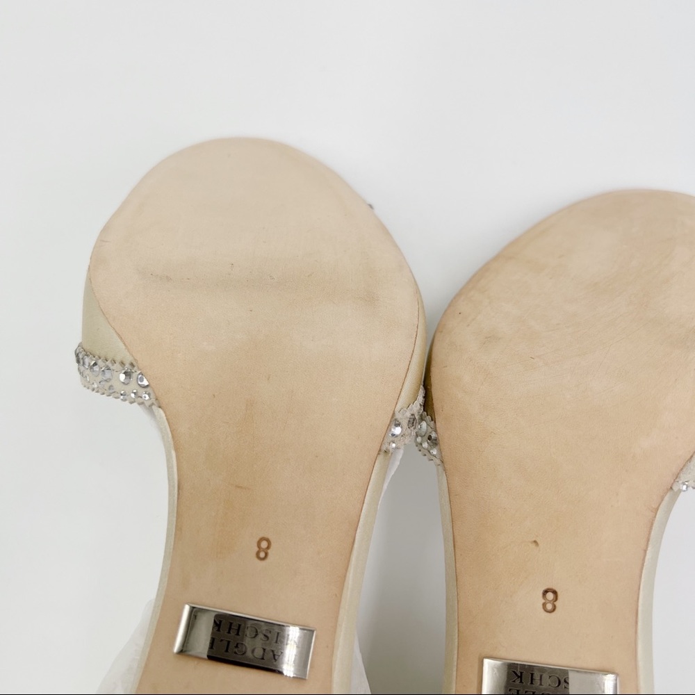 Badgley Mischka Women's Gillian Jeweled Ivory Satin Dress Sandal Heels Pumps 8 - Picture 12 of 15